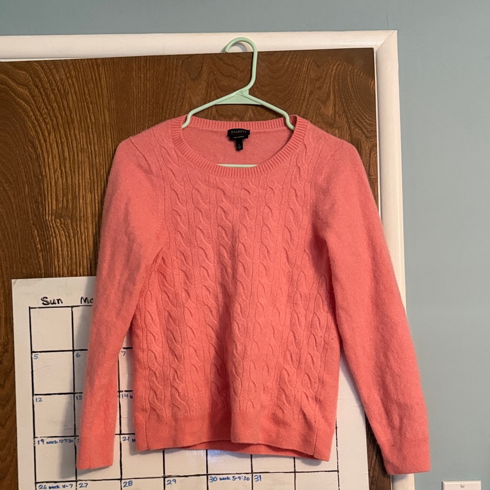Talbots Pure Cashmere Coral Cable Knit Sweater